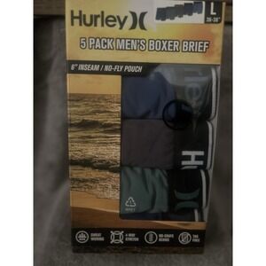 Hurley Men's Large Boxer Briefs Sweat Wicking 4-Way Stretch 5 Pack 6" Inseam